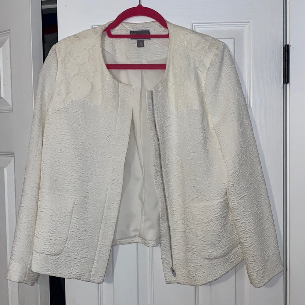 Lace crepe hip length jacket